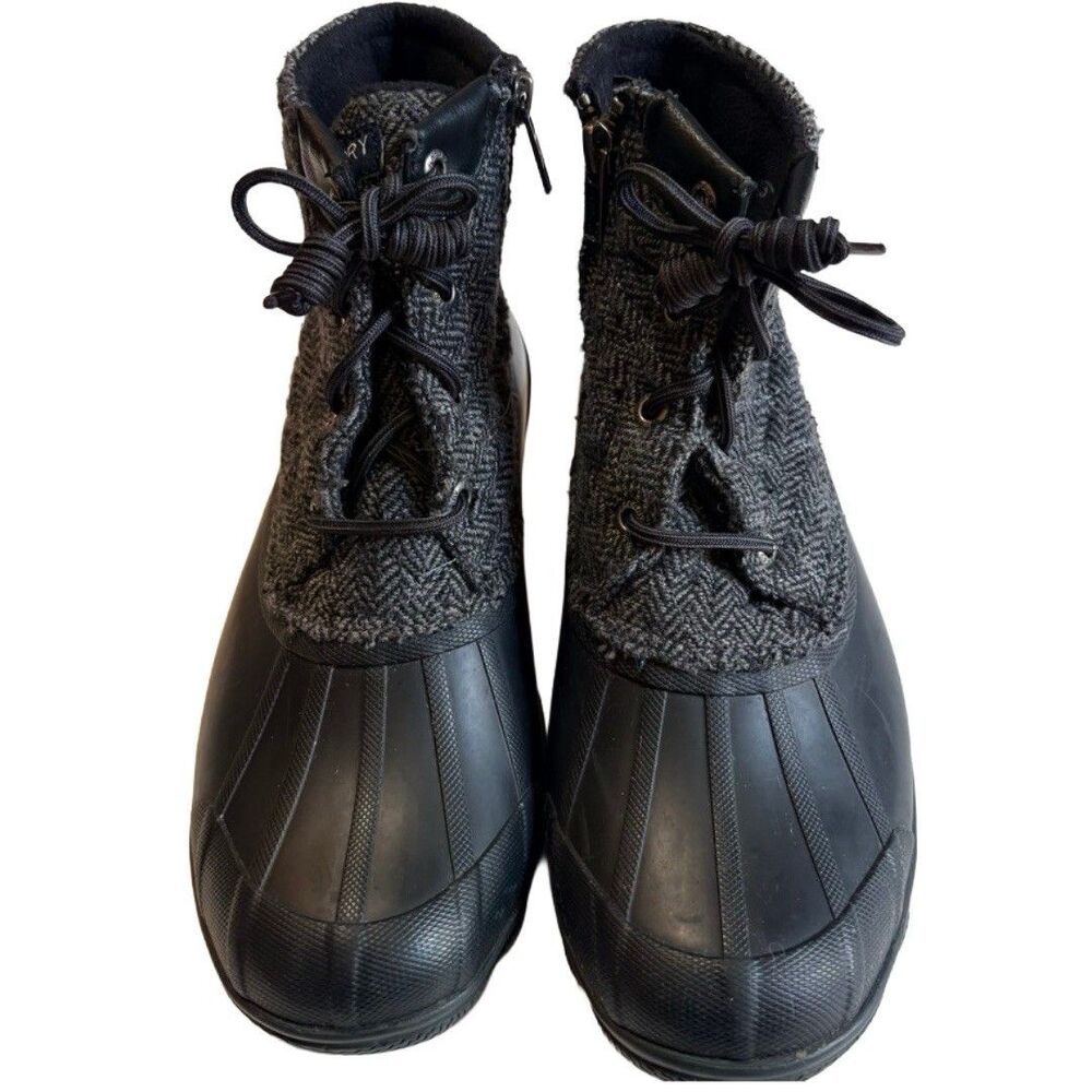 Sperry Women’s Duck Boots 6.5 Gray Herringbone Waterproof Rain Boots